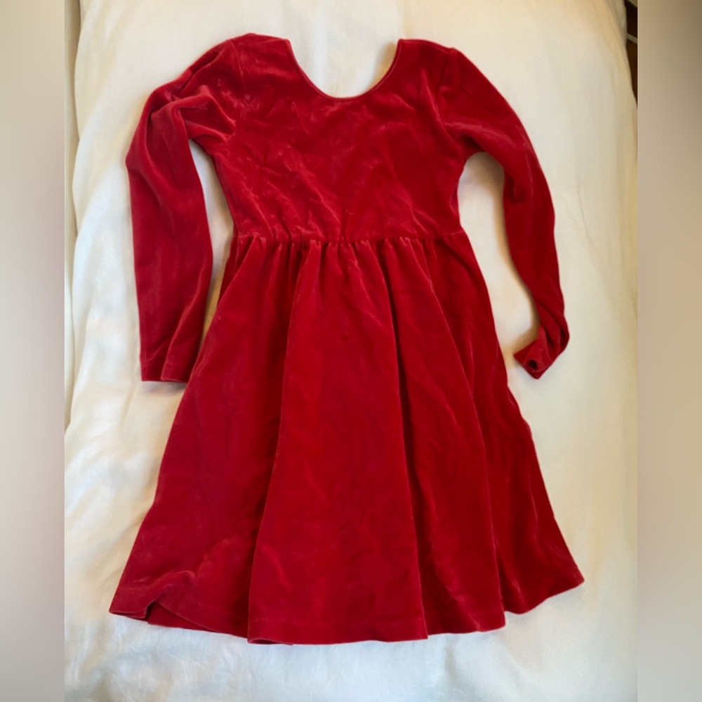 Hanna Andersson red velour dress, size 6-7